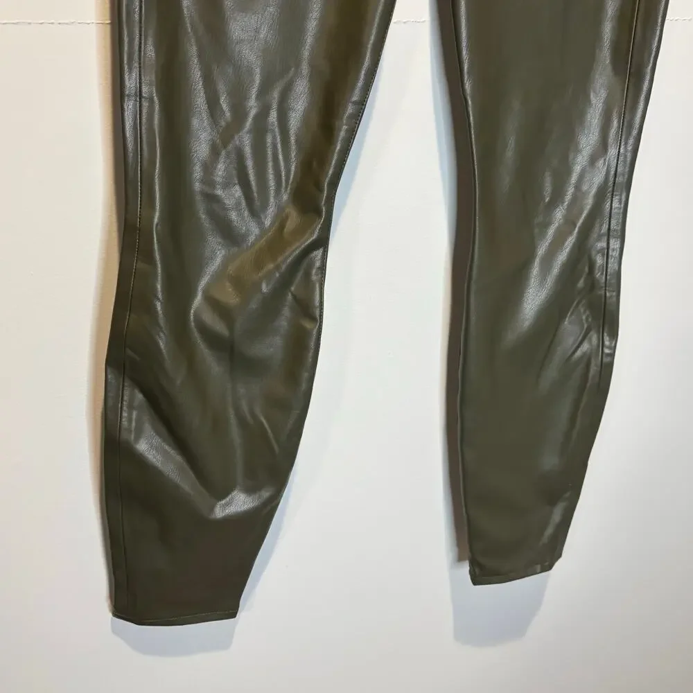 Veronica Beard Debbie Ankle Skinny Olive Faux-Leather Pant - size 24